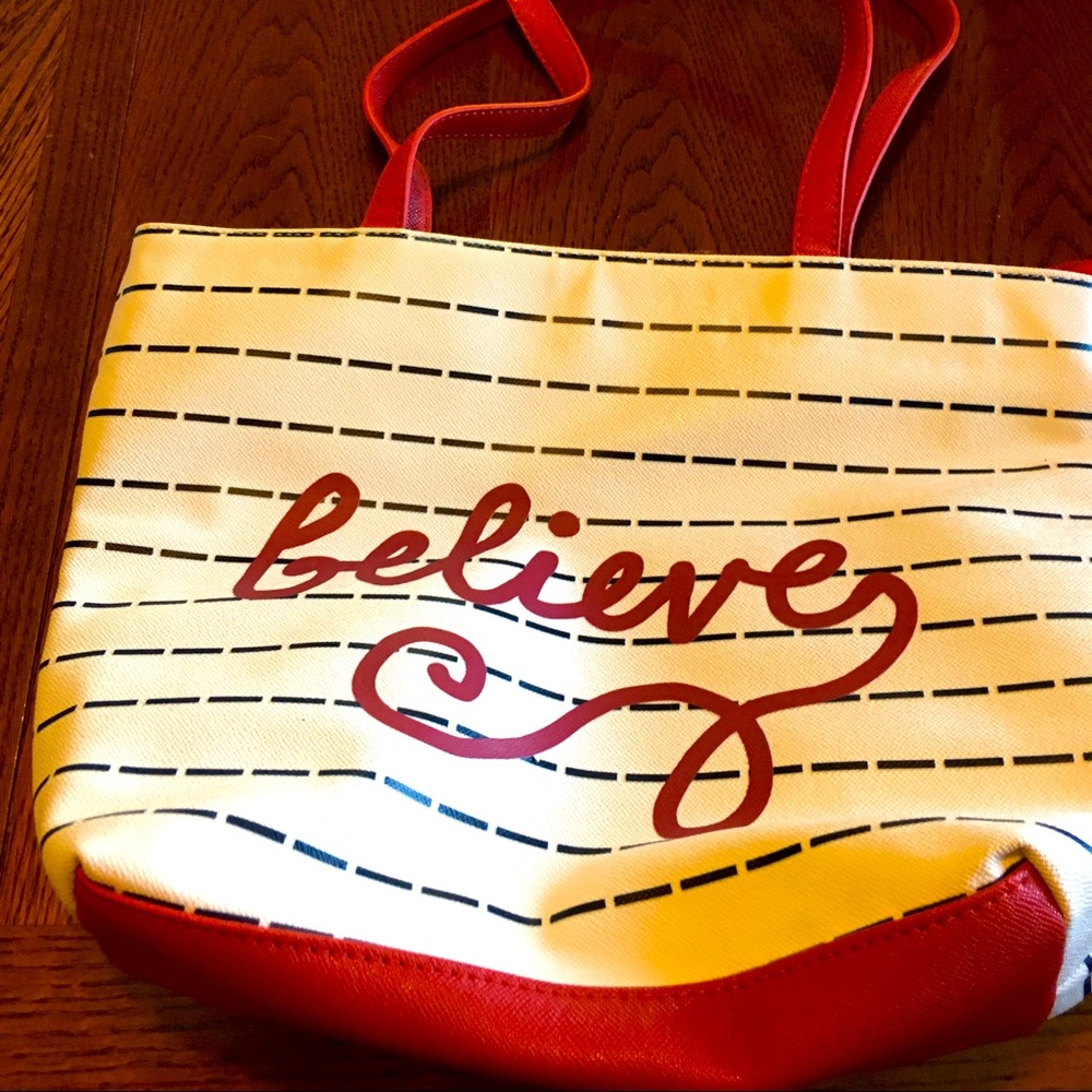 “Believe” purse with red straps, like new!